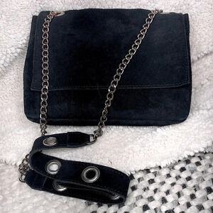 Brandy Melville Black And Silver Suede Chain Crossbody Purse​